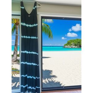 SIB Teal & White Tie Dye Maxi Dress Small | NWOT Breezy Coastal Boho Sundress